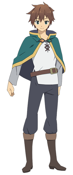 kazuma dans sa tenue d'aventurier